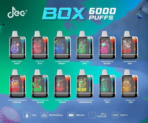 Transparente Vape Box JEC 6000 Puffs Einweg-Vape-Box Crystal Vapor Box Kit 10 ml 500 mAh Akku wiederaufladbar 0/2/5 % 6k Puff Gerät EU UK AU