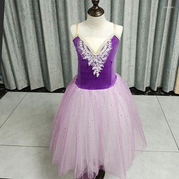 Bühne tragen ärmellose Spitze lila blau rot Ballett Tutu professionelle Kinder Kind lange Tanz romantische Tutus für Mädchen Ballerina Kleid