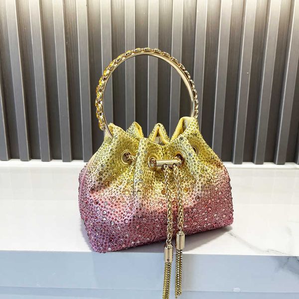 Bolsa feminina com balde de cristal de diamante, bolsa com anel de metal, bolsa colorida de pedra vulcânica, bolsa colorida spray 231026