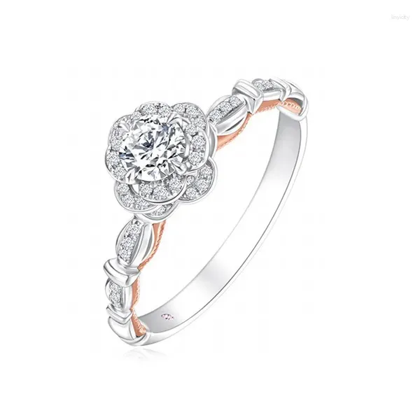 Anelli a grappolo TKJ Luxury Moissanite 925 Sterling Silver Rose Bloom Proposta Anello di fidanzamento per le donne