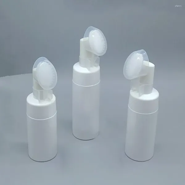 Garrafas de armazenamento 2023 Garrafa de limpador de rosto com bomba de espuma de silicone escova de massagem cabeça para cuidados com a pele de espuma facial