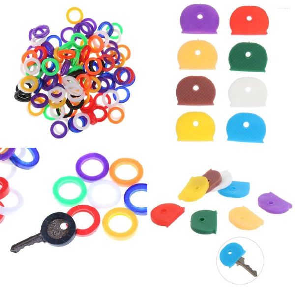 Chaveiros 10/24pcs Chave Top Capa Cabeça / Caps / Tags / Etiqueta ID Marcadores Misturados Toppers Silicone Codificação Colorido Identificador Chaveiro Anéis