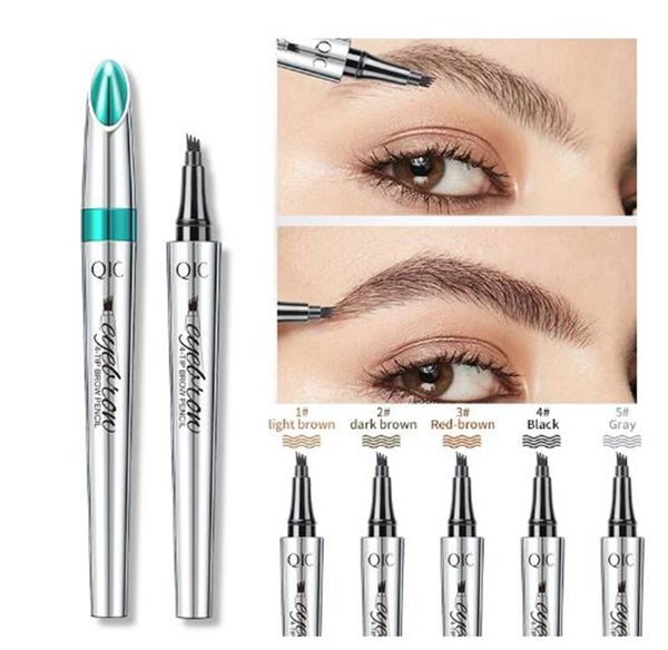 4 Punkte Augenbrauen-Tätowierungsstift 5 Farben Flüssiger Augenbrauenstift Braun Microblading Ultrafeiner Augenbrauenstift Wasserdicht Augenkosmetik