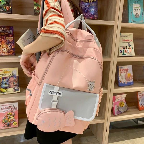 Rucksack Große Kapazität Cartoon Student Reise Rucksäcke Nylon Wasserdichte Frauen Nette Anhänger Schule Tasche Für Mädchen Mochila