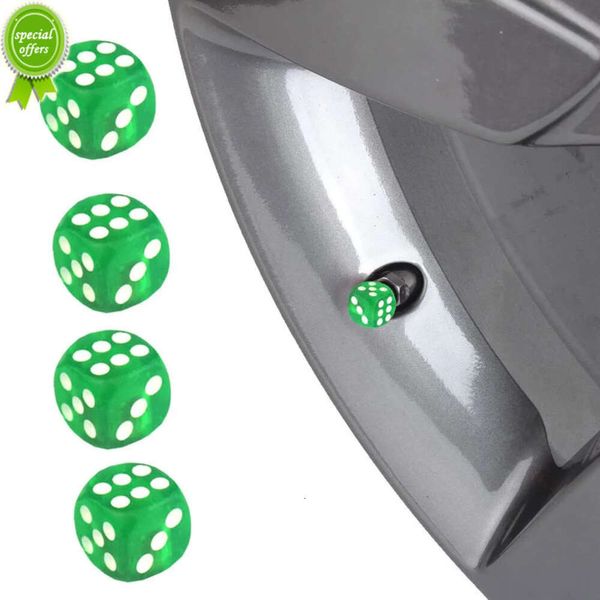 Tampas da haste da válvula de estilo de dados, 4 unidades, carro, motocicleta, bicicleta, pneu, poeira, porta de ar, decoração, acessórios verdes transparentes