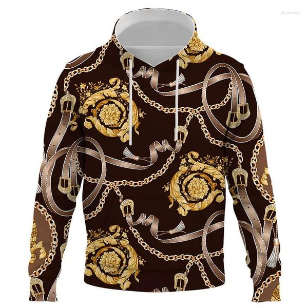 Erkek Hoodies Gold Zincir Erkek Kadın Moda Lüks Giyim 3D Baskı Kış Kış Sok Sokak Giyim Barok Tarz Giysileri Hoodie Tops