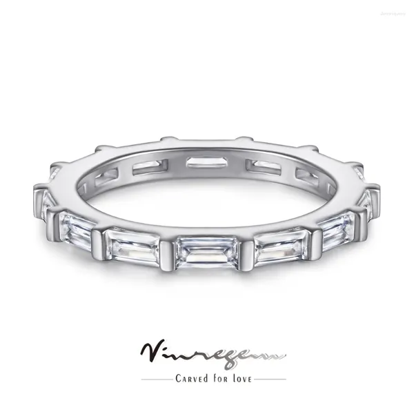 Anéis de cluster Vinregem Emerald Cut Lab Criado Sapphire Gemstone 18K Banhado A Ouro 925 Sterling Silver Fine Ring para Mulheres Casamento Banda
