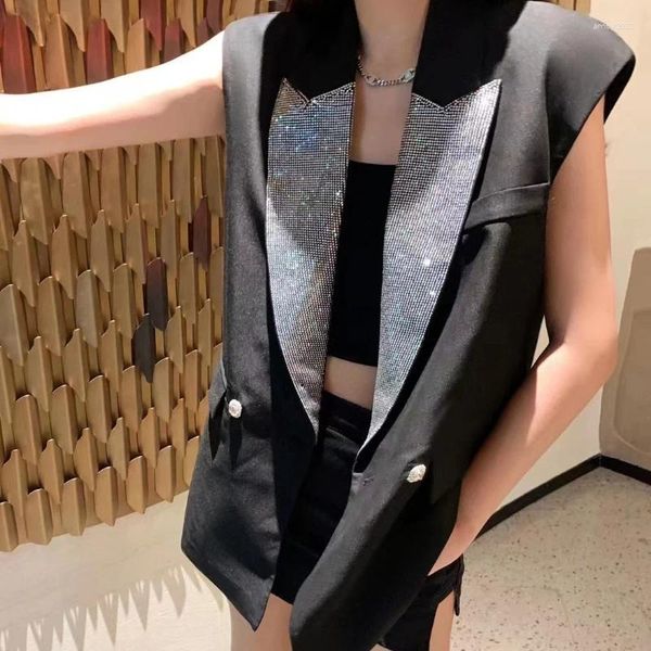 Gilet da donna 2023 Moda estiva Versatile giacca gilet doppiopetto con risvolto a diamante