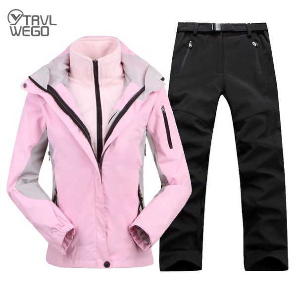 Tute da sci Giacca da esterno Pantaloni Tuta Trekking Campeggio Arrampicata Impermeabile antivento termico Cappotto e pantaloni addensati Inverno Donna Set da sci 231025