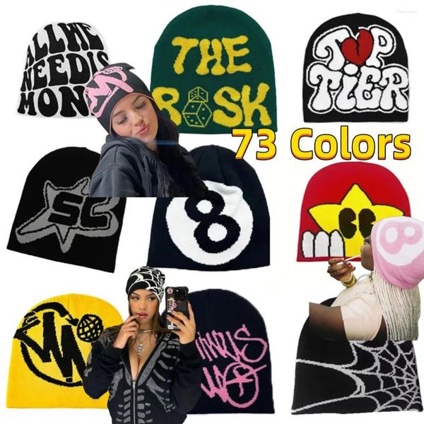Береты, 16 стилей, Y2K, модные черепа, разноцветные жаккардовые шапки для женщин и мужчин, вязаная шапка в стиле хип-хоп, оптовая продажа, аксессуары для скидок