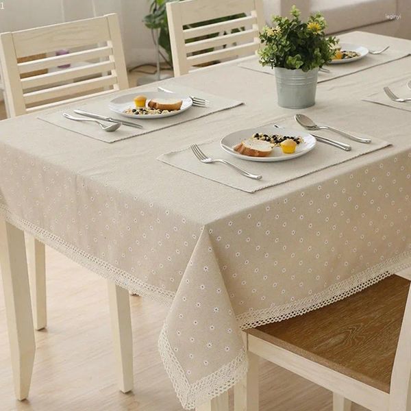 Mantel de mesa cubierta de comedor patrón de mantel de lino algodón con encaje ritual rectangular impermeable redondo