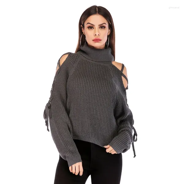 Kadın Sweaters Aecu Belktlenek Kadın Kazak Kış Krallık Omuz Kemer Femme ile Çeken Seksi Lady Örgü Jumpers