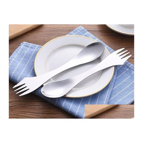 Spoons Fork Spoon 3 In 1 Tableware Stainless Steel Cutlery Utensil Combo Kitchen Outdoor Picnic Scoop/Knife/Fork Set 500Pcs Drop Deliv Dhmxb