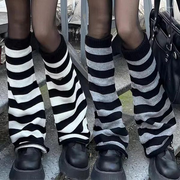 Mulheres meias goth harajuku sexy mais quente listrado malha lolita capa slouch boot manguito mangas