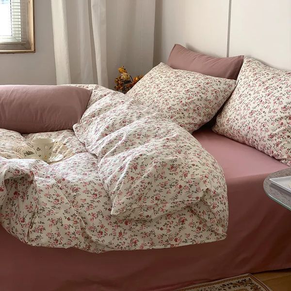 Bettwäsche-Sets, 100 % Baumwolle, Blumendruck, Vintage-Set, einfacher, bequemer Bettbezug mit Bettlaken, Bettbezüge, Kissenbezüge, Bettwäsche 231026