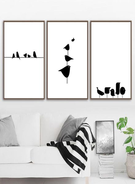 Schwarz-weiße Vogel-Linien-Wandkunst, Leinwandgemälde, abstraktes, minimalistisches Gemälde, nordisches Poster für Zuhause, Wohnzimmer, Dekor 5140821