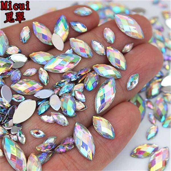 600 Stück Mix 6 Größen Acryl-Strasssteine, Pferdeauge, Kristall AB, flache Rückseite, 3D-Nagelkunst-Dekoration, nicht fixierbar, für Hochzeitshandwerk ZZ802463