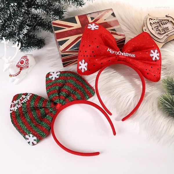 Acessórios de cabelo Brilhante Natal Crianças Hairband Big Bow Elastic Head Hoop Band Crianças Meninas Xmas Party DIY