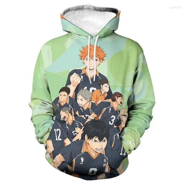 Hoodies masculinos anime haikyuu para homens esporte legal adolescente moda 3d impressão com capuz moletom outono manga longa pullovers menino crianças roupas