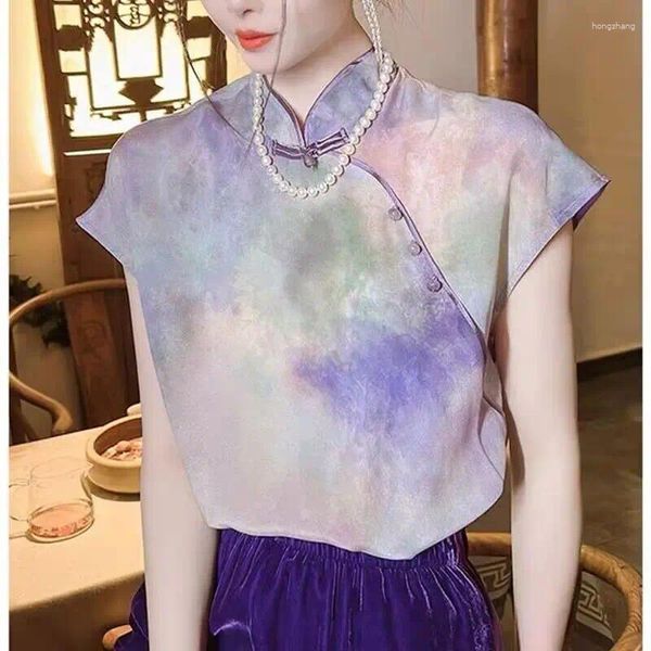 Roupas étnicas Estilo Chinês Tradicional Verão Mulheres Tops 2023 Vintage Impressão V Pescoço Feminino Camisa Solta Blusa