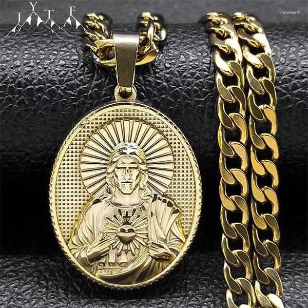 Anhänger Halsketten Heiliges Herz Jesu Katholische Halskette Für Frauen Männer Edelstahl Vergoldet Medaille Schmuck Geschenk NZZS05