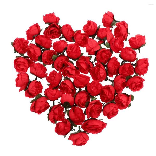 Flores decorativas ROSENICE 50pcs rosas artificiais cabeças de flores decoração de casamento (vermelho) seda azul solta