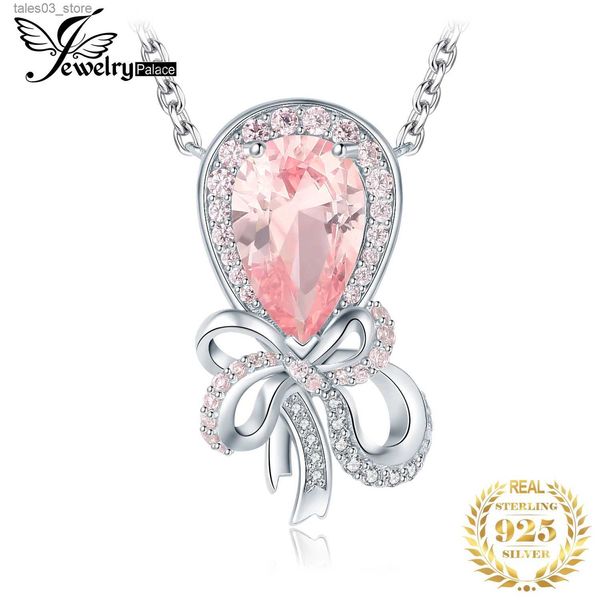 Collane con ciondolo JewelryPalace Nuovo lusso Palloncino Fiocco Nodo 3,2 ct Creato zaffiro rosa Collana con pendente in argento sterling 925 per donna lunga 45 cm Q231026