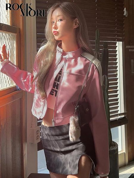 Pelle da donna in ecopelle Rockmore rosa giacche in pelle streetwear moda coreana PU giacca da donna retrò biker cappotto autunno casual capispalla 231026
