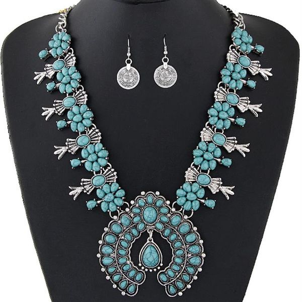 Set di gioielli bohémien per donna Set di gioielli vintage con perline africane Set di orecchini con collana di monete turchesi Set di gioielli di moda265Q