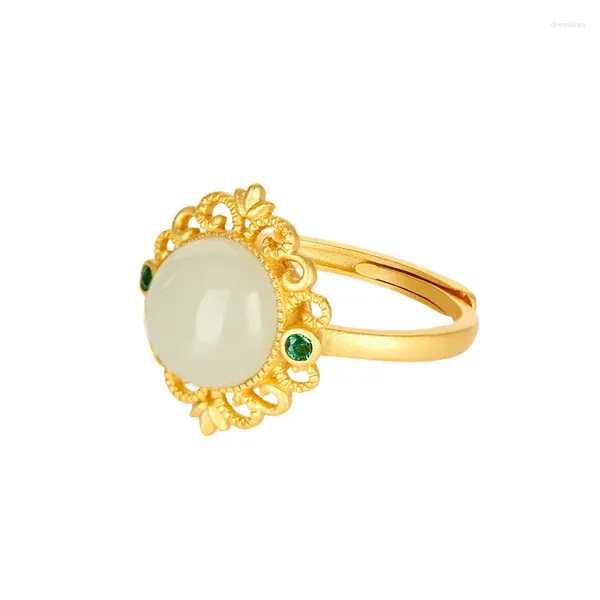 Cluster Ringe Jade Designer Chinesische Vintage Frauen Geschnitzte Talismane 925 Silber Charms Schmuck Charme Verstellbarer Ring Natürliche Echte Amulett
