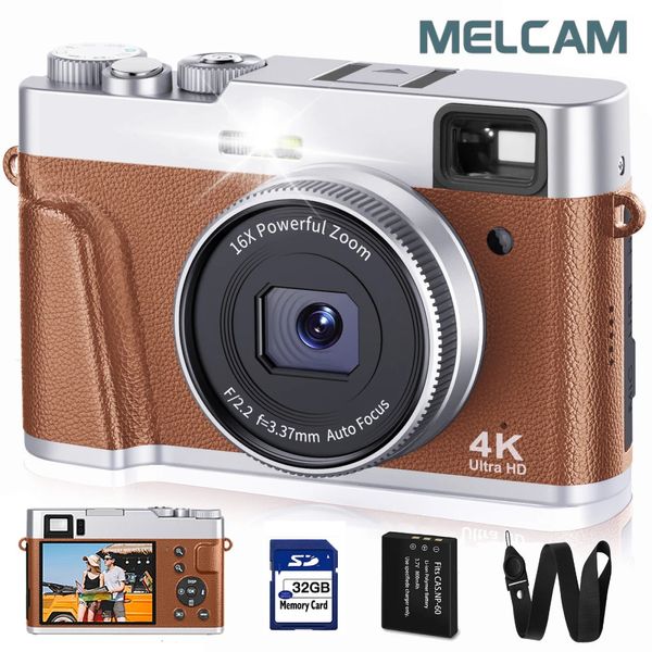 Câmeras Digitais 4K Câmera Auto Focus 48MP Vlogging para e AntiShake Vídeo com Visor Flash Dial Brown 231025