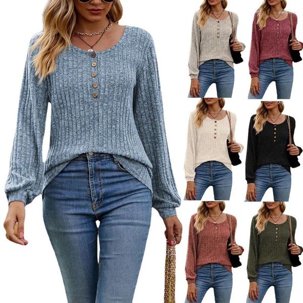 Frauenpullover Setiadia Herbst Frauen S Kleidung Lange Ärmel T-Shirt Pit Stripe Matte Solid Color Button Tops für Mode Frau Kleidung