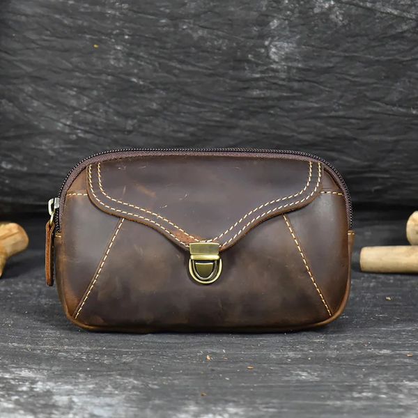Waist Bags Real Cowhide Men Waist Pack Genuine Leather Retro Cell Phone Bag Men Double Layer Clutch Bag Wallet Casual Male Fanny Pack Hip 231026