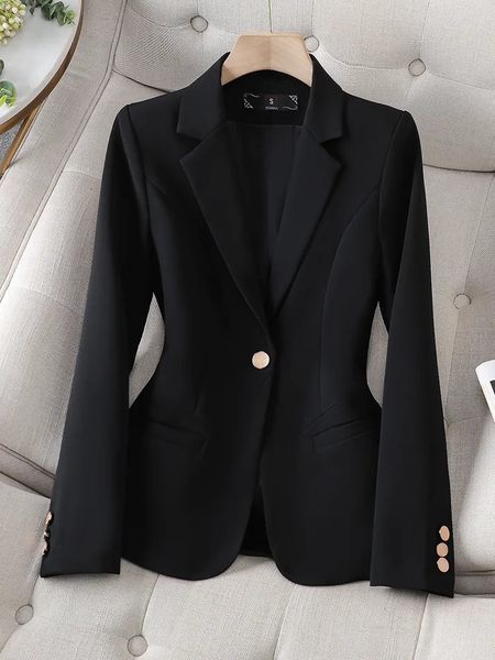 Mulheres ternos blazers escritório senhoras formal blazer outono inverno mulheres preto bege café único botão manga longa casaco negócios chique jaqueta fina 231025