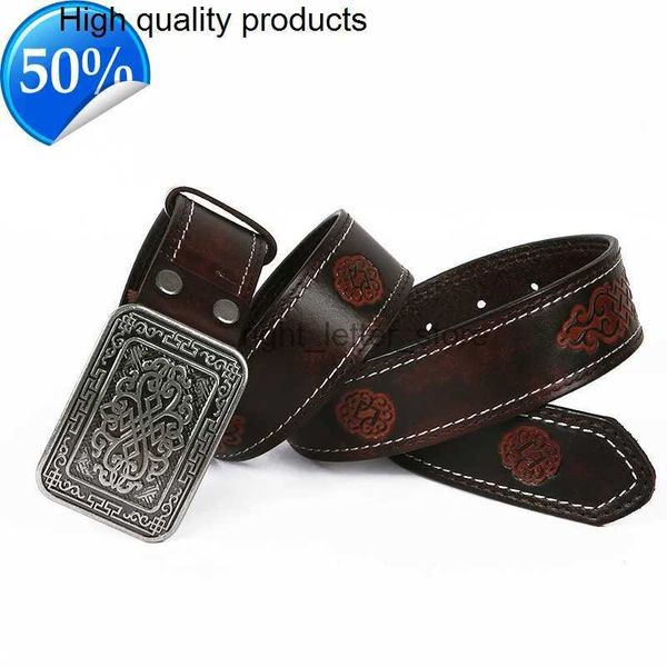 Gürtel Chinesisches Muster Cowboy Glatte Schnalle Gürtel GenuineMen's Ceinture Homme Gelb Männlich Breite Jeans Männer Echtes Leder YQ231026