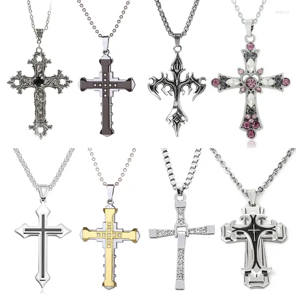 Anhänger Halsketten Goth Vintage Kreuz Halskette Für Frauen Männer Gothic Splitter Grunge Männlich Cool Street Style Ketten Punk Kpop Schmuck