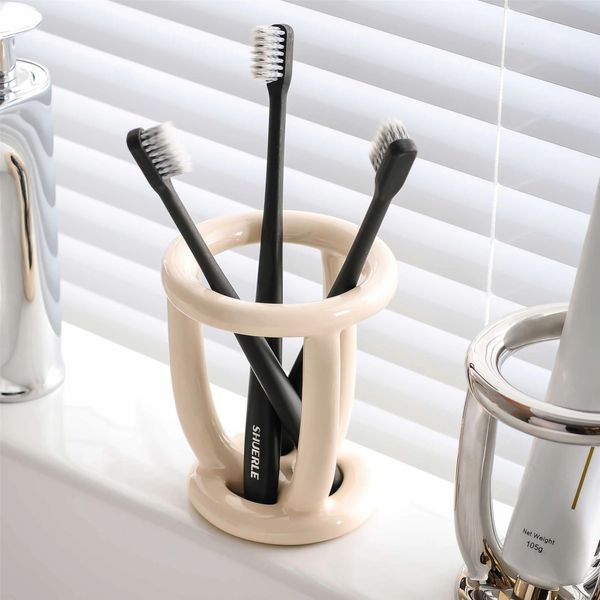 Titulares de escova de dentes criativo titular escova de dentes estilo nórdico rack de armazenamento de cerâmica escova de maquiagem cosmética titular de lápis acessórios de banheiro decoração de casa 231025