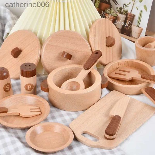 Cozinhas jogar comida madeira natural crianças pré-escolar brinquedos frutas e legumes simulação jogar casa utensílios de cozinha cognitivo modelo de madeira brinquedosl231026