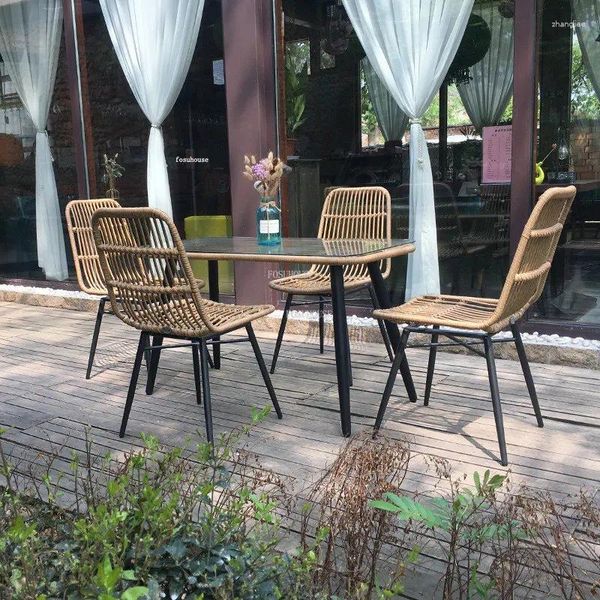 Mobili da campeggio Sedie da spiaggia in rattan giapponese Sedie da spiaggia nordiche per il tempo libero all'aperto Sedia da pranzo da campeggio in ferro con schienale moderno Divano moderno