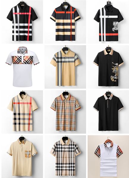 Designer sênior masculino negócios casual camiseta polo alta moda tendência xadrez listrado lapela polo roupas M-3XL