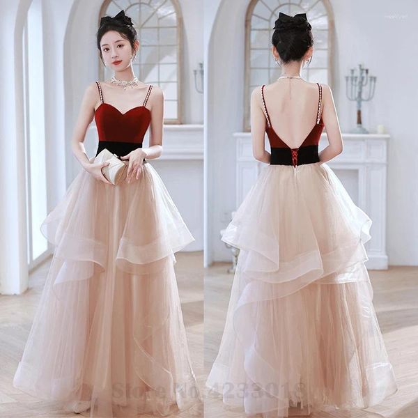 Roupas étnicas Sexy Noiva Brinde Roupas Vestidos de Festa de Casamento Elegante Personalidade Strap Noivado Temperamento Vestidos Menina Outono Gaze