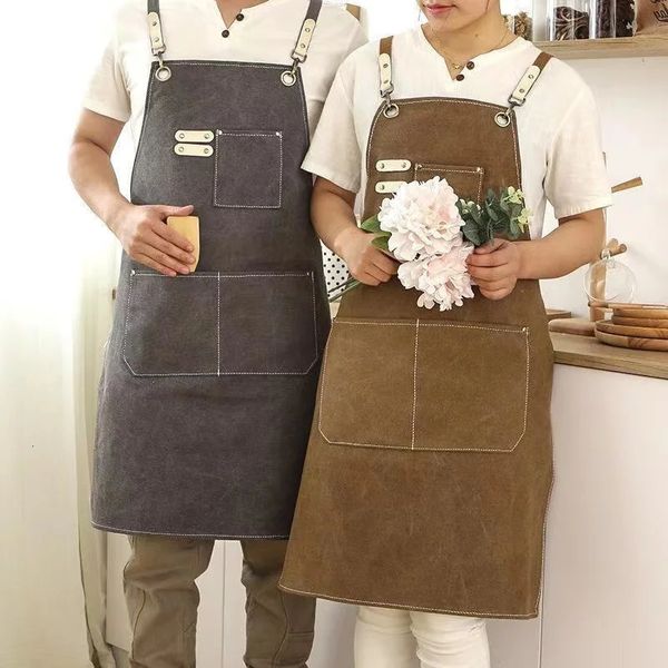 Aprons Fashion Canvas Kitchen For Woman Men Chef Work Apron Grill Restaurant Bar Shop Cafes Beauty Nails Studios Uniform 231026