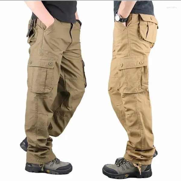 Erkek pantolon artı 29-44 erkek kargo pamuklu gündelik çok cepler askeri taktiksel erkek dış giyim gevşek düz pantolon pantolon