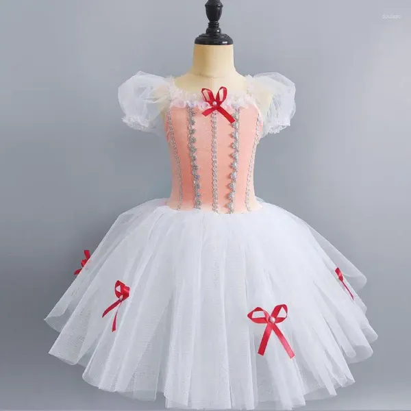 Palco desgaste crianças ballet saia meninas longo véu moderno trajes de dança macio tutu bailarina desempenho coral vestido