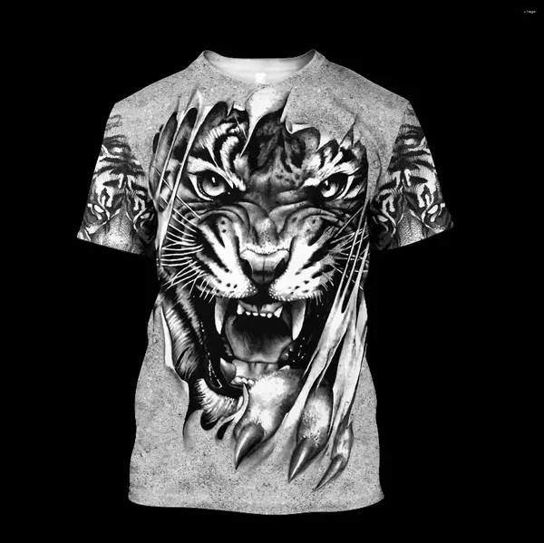 Magliette da uomo Uomo Casual Animal 3D Print T-shirt King Tiger Tattoo Magliette hip-hop Magliette estive Harajuku Punk Wome Magliette unisex a manica corta
