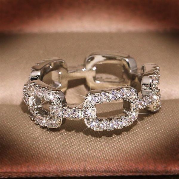 Moda jóias de casamento 100% 925 anéis de prata esterlina pavimentar safira branca cz diamante corrente feminina luxo banda anel de dedo ra0996290g