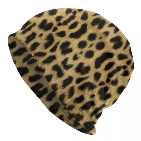 Berretti Cappelli a cuffia con motivo animale Cappellino con stampa leopardata Cappello unisex per adulti casual Kpop lavorato a maglia Cappellini avvolgenti con testa stampata invernale