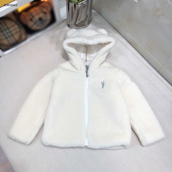 Casaco luxuoso de lambhair para bebê branco puro crianças jaqueta com capuz tamanho 100-160 cm confortável criança zíper outwear out25