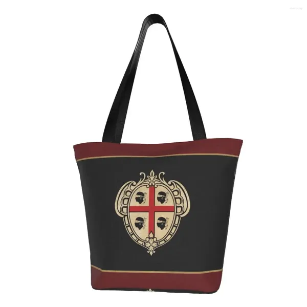 Einkaufstaschen Vintage Sardinien Wappen Lebensmittel Einkaufstasche Damen Italien Sardegna Canvas Schulter Shopper Handtasche mit großem Fassungsvermögen