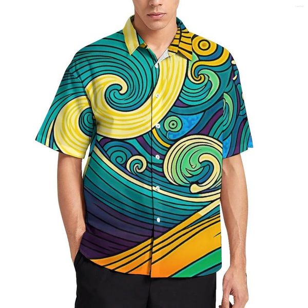 Мужские повседневные рубашки в стиле ретро 70-х годов, хиппи, волна, абстрактная красочная рубашка для отдыха, Гавайская уличная одежда, блузки, мужские графические рубашки большого размера